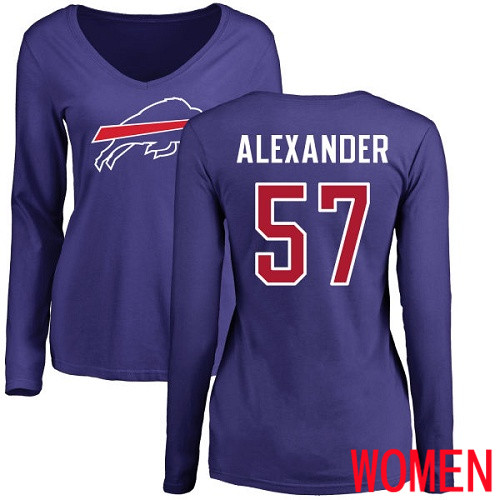 NFL Women Buffalo Bills #57 Lorenzo Alexander Royal Blue Name and Number Logo Long Sleeve T Shirt->women nfl jersey->Women Jersey